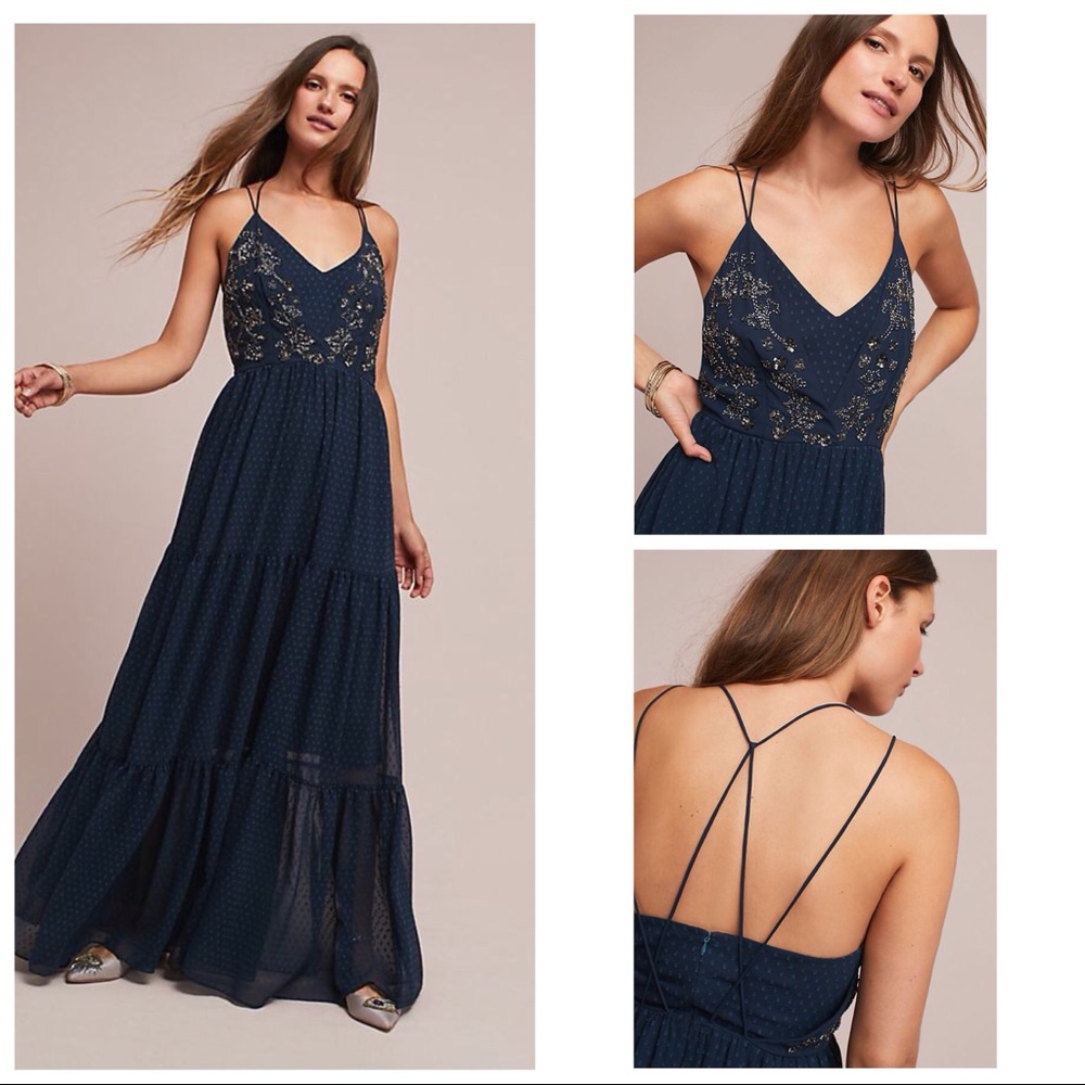 NWT ANTHROPOLOGIE Ranna Gill Beaded Maxi Dress 12